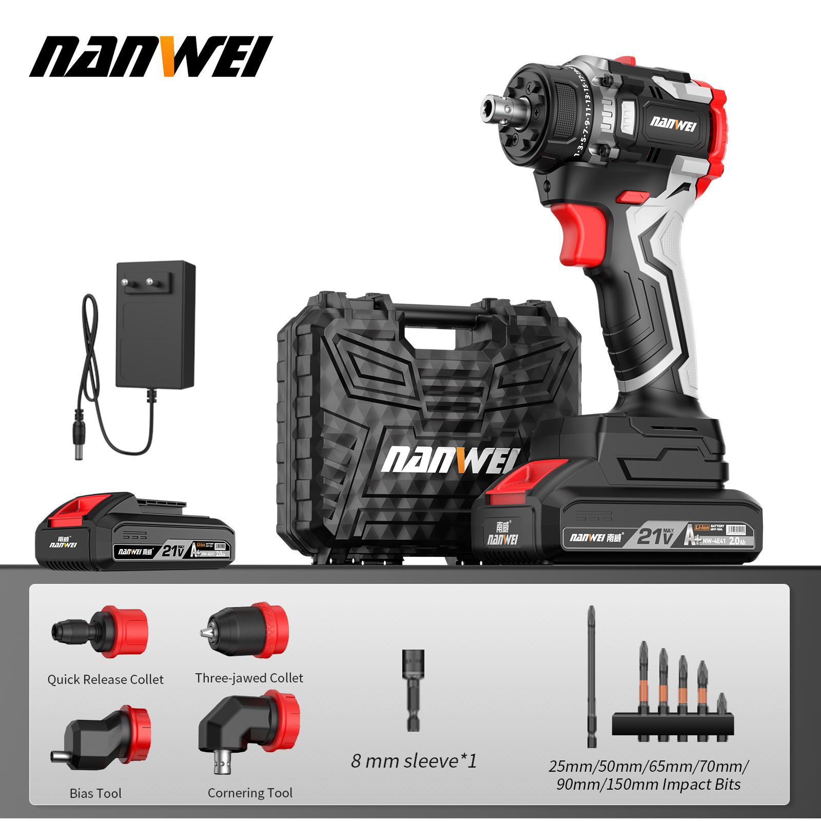 

NANWEI Multi-head - электрическая отвертка с бесщеточным двигателем 21V-2.0ah battery x1