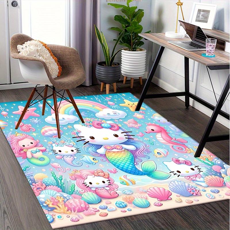 Office Rug Mermaid Hello Kitty Anti-Slip Rug, Machine Washable for Living Room, Bedroom, Office, Multiple Sizes, Bedroom Mat, Decorative Mat, Durable