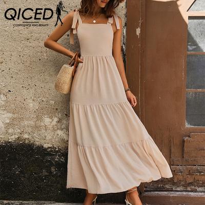 Summer Women's Pleated Short Sleeve Solid Color Dress