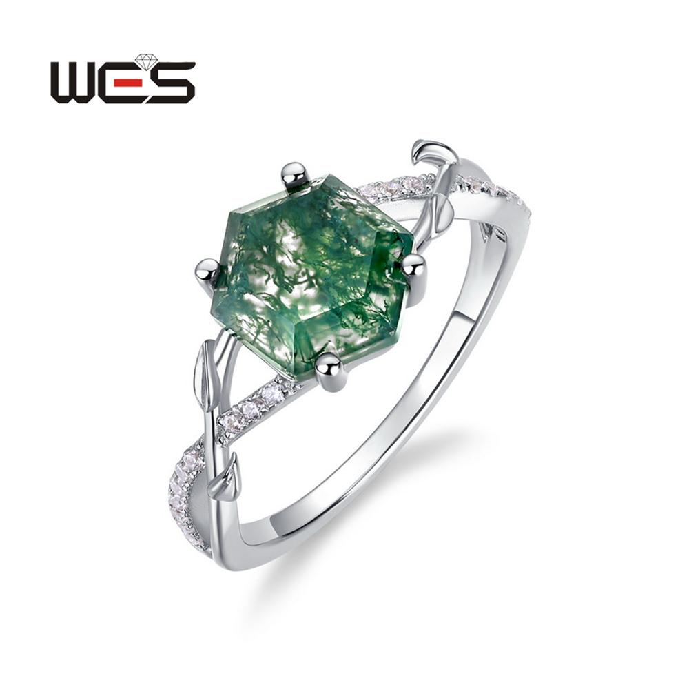 WES   CopperNatural Moss Agate Ring For Women Oval Cut Sea Grass Agate Flower Rings Wedding Party Jewelry Gift