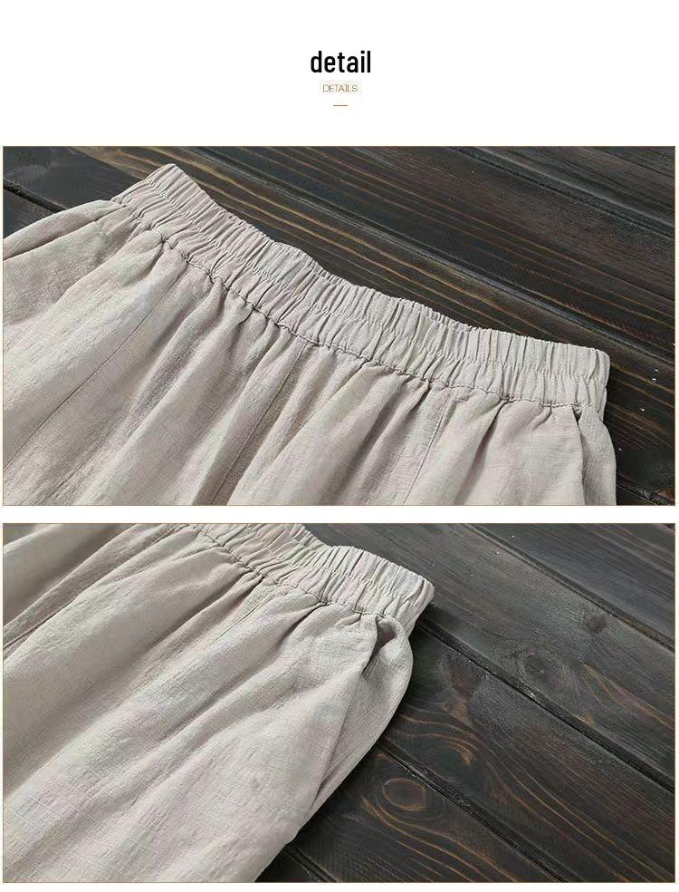 Women's Wide-Leg Cotton Linen Harem Pants - Spring/Autumn Casual Slimming Fit, Nine-Tenths Length, Suitable for Middle-Aged Moms.