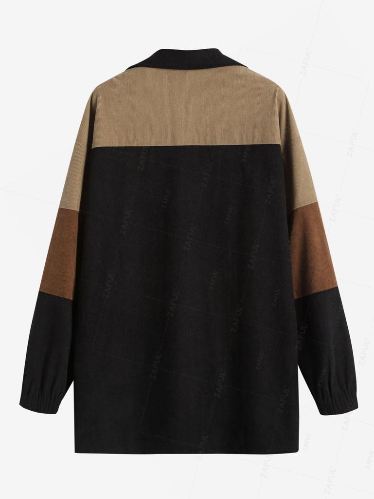 ZAFUL Women's Daily Single Breasted Long Sleeve Colorblock Front Pocket Corduroy Shirt Jacket Shacket