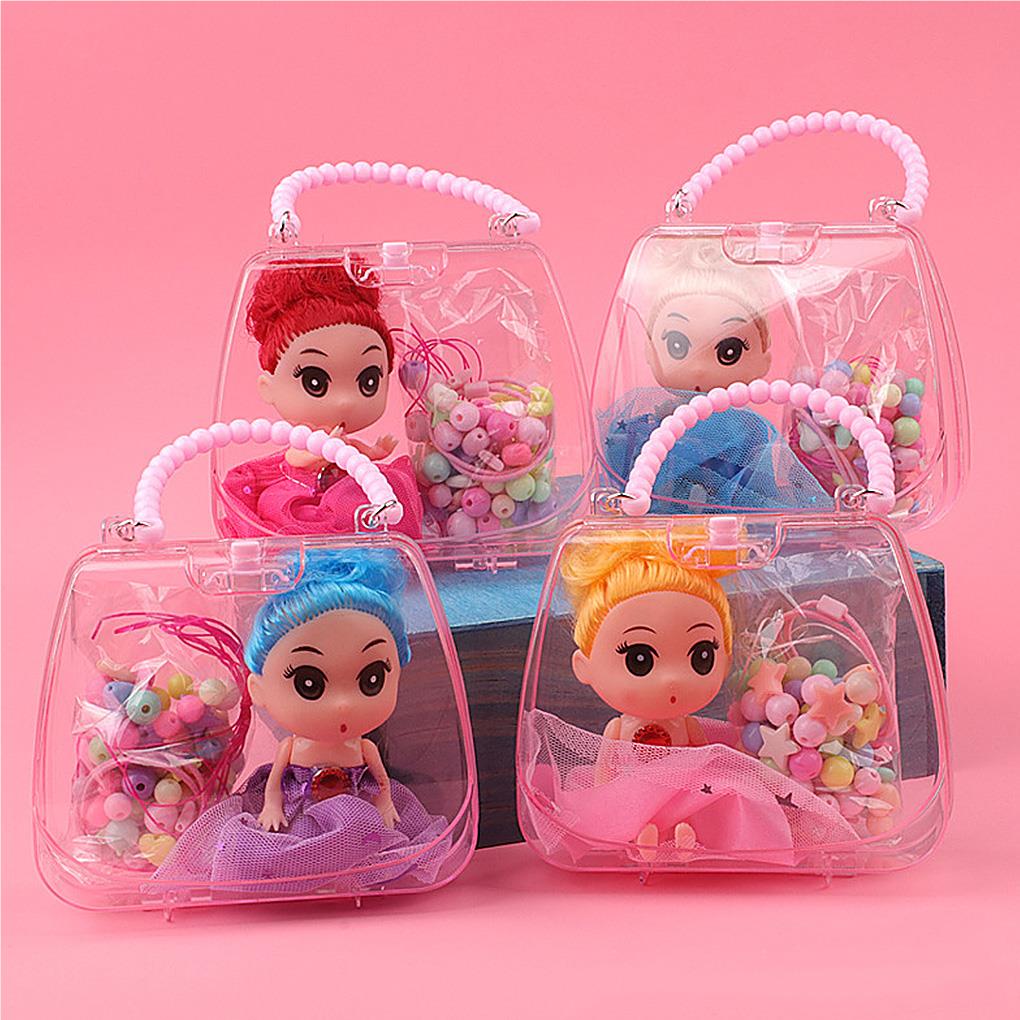 Pulseira Colar de Menina Conjunto de Contas DIY Bolsa Cosmética Infantil Contas para Criação de Joias Faixa de Cabelo Kit de Boneca com Bolsa