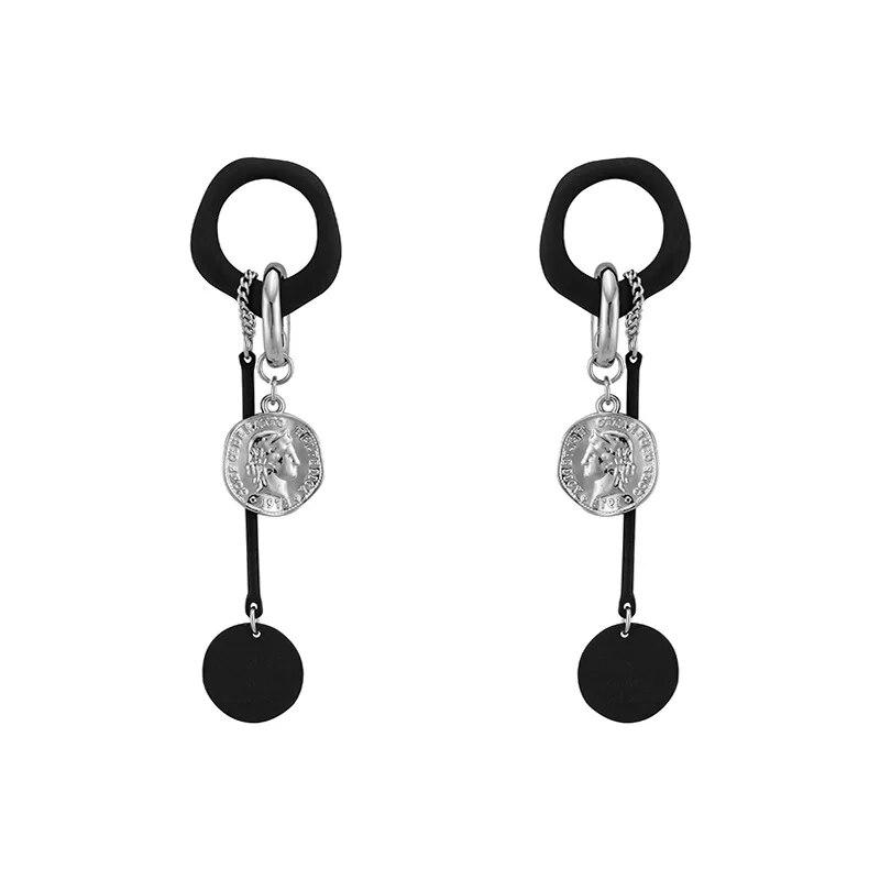 Cercei cu pandantiv cu portret lung negru, Europa și Statele Unite ale Americii, cu temperament, cercei cu ciucuri de modă, cadou de bijuterii pentru femei