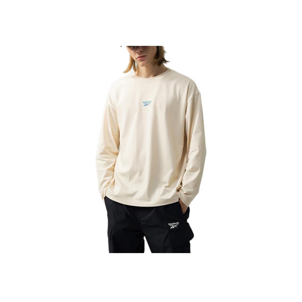 Reebok Fashion Retro Loose Simple Casual Versatile Round Neck Breathable Long Sleeve T-Shirt Unisex Tops Beige 24FRM503UGM1