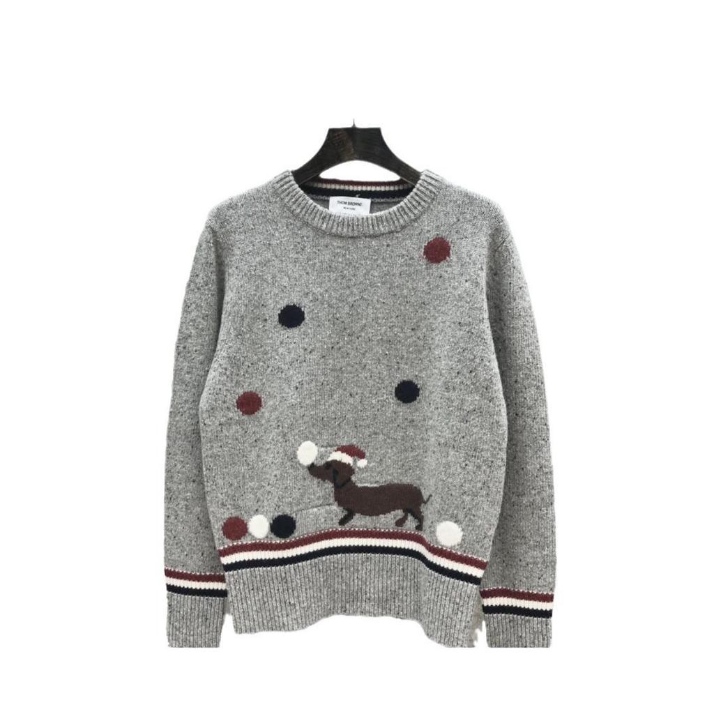 Damen Strick Weihnachtspullover mit Welpen - Sesam Punkt, Rundhals, Lässig Allround für Herbst/Winter