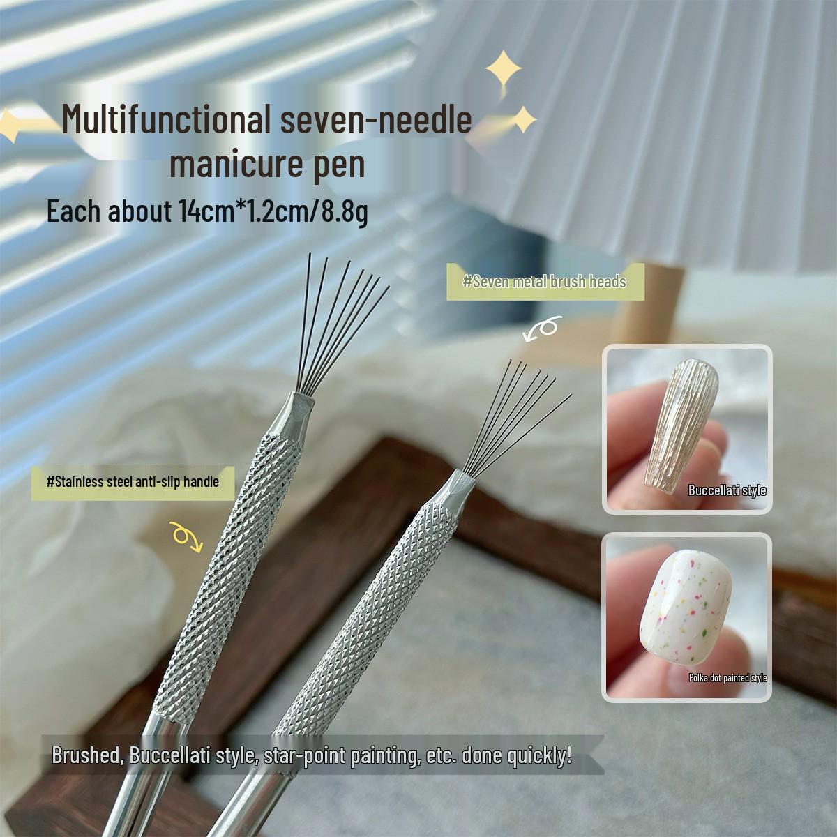 

Многофункциональный инструмент для нейл-арта Buccellati Silk: Гибкая ручка из нержавеющей стали с 7 головками