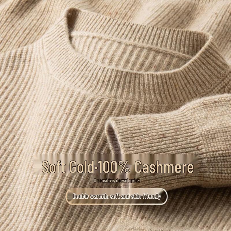 Hengyuanxiang 100% Pure Cashmere Men's Crew Neck Sweater