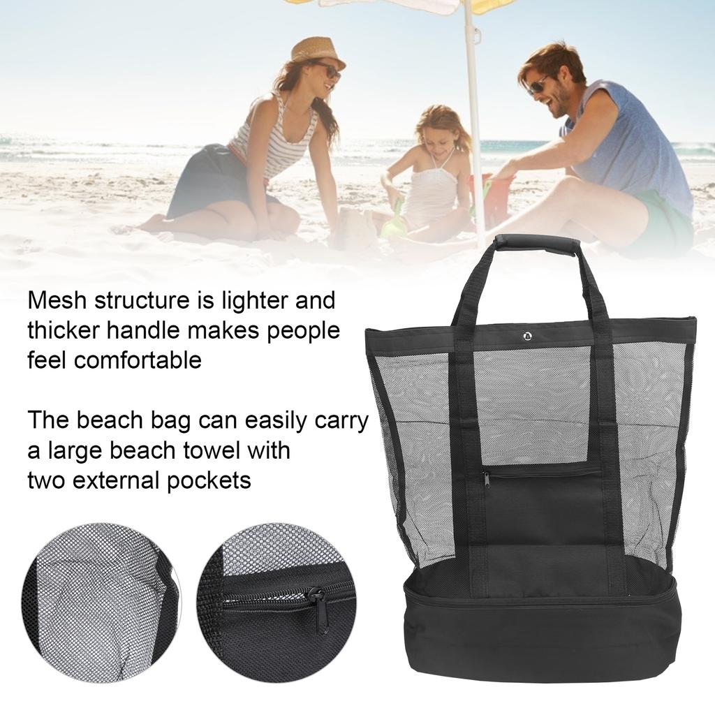 Camping Beach Mesh   Bag with Detachable Cooler Bag Multifunctional Packing  