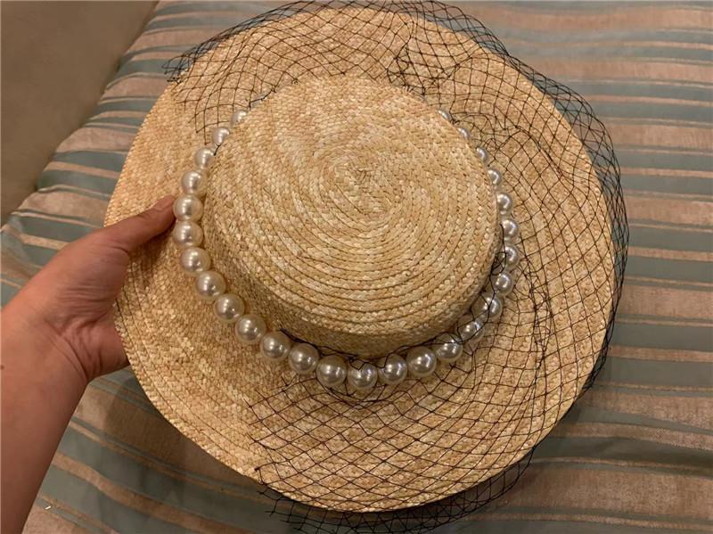 

202201-shi new French ladies nobles prom fashion women s cap elegant mesh straw hats wheat straws British royal hats headwear One Size перлинний