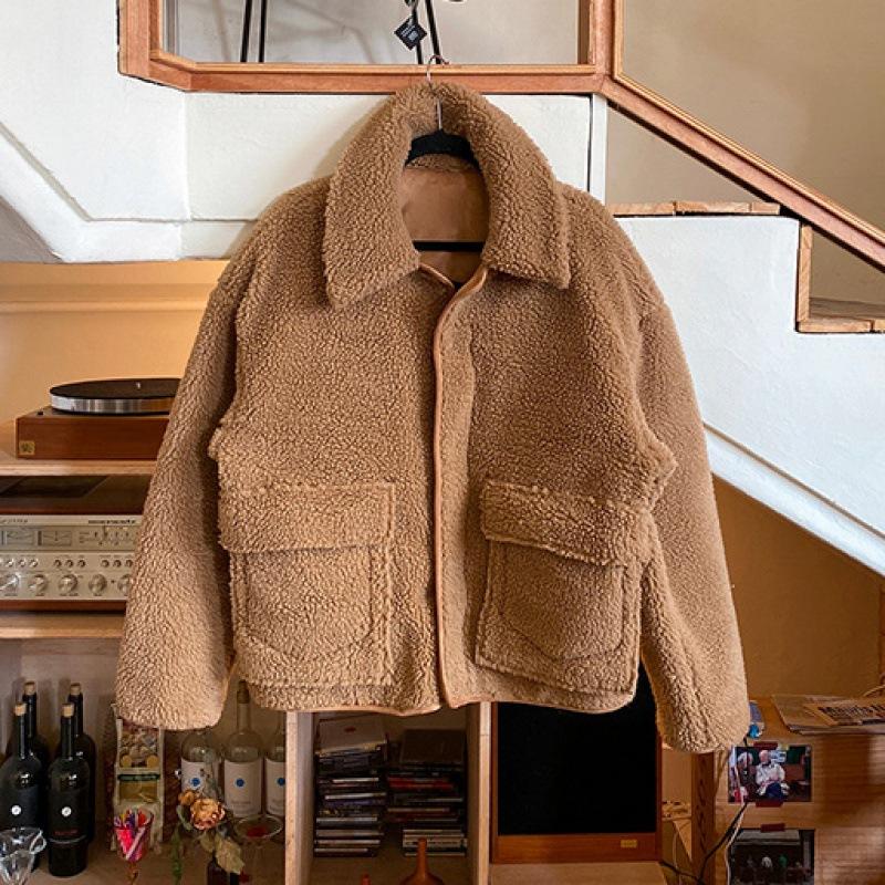 Lammwolle Baumwollmantel Herren Winter Verdickter Baumwollmantel Koreanischer Stil Trendy Polarfleecejacke Locker Lässige Baumwolljacke