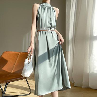 2024 Sommer Damen Französisch Retro Acetat Satin Neckholder Ärmelloses Kleid