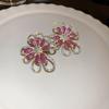 Exaggerated Rhinestone Flower Earrings for Women  Personality Trend Pink Stud Earring Temperament Luxury Party Date Zircon