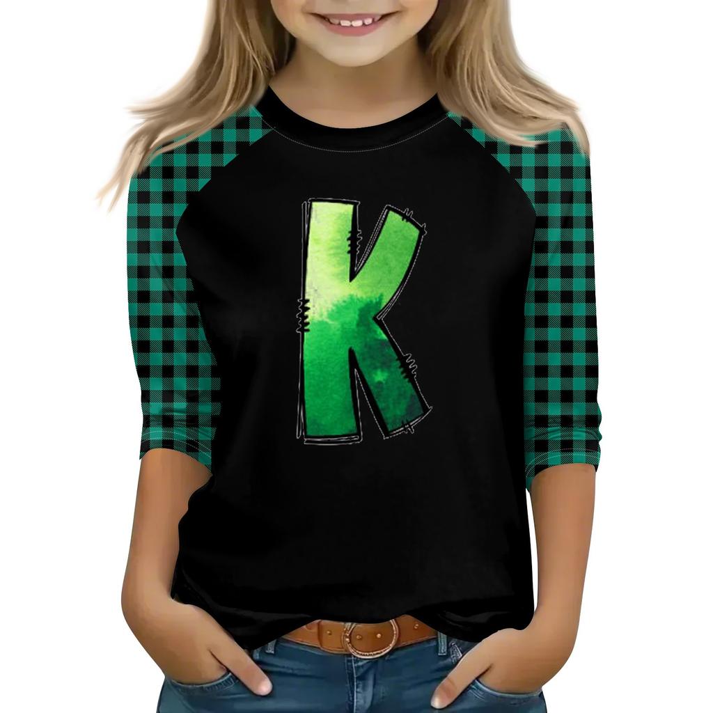 Oberteile für junge Mädchen von 4–16 Jahren, Rundhalsausschnitt, 3/4-Ärmel, T-Shirts, trendige Oberteile, Outfit-T-Shirts