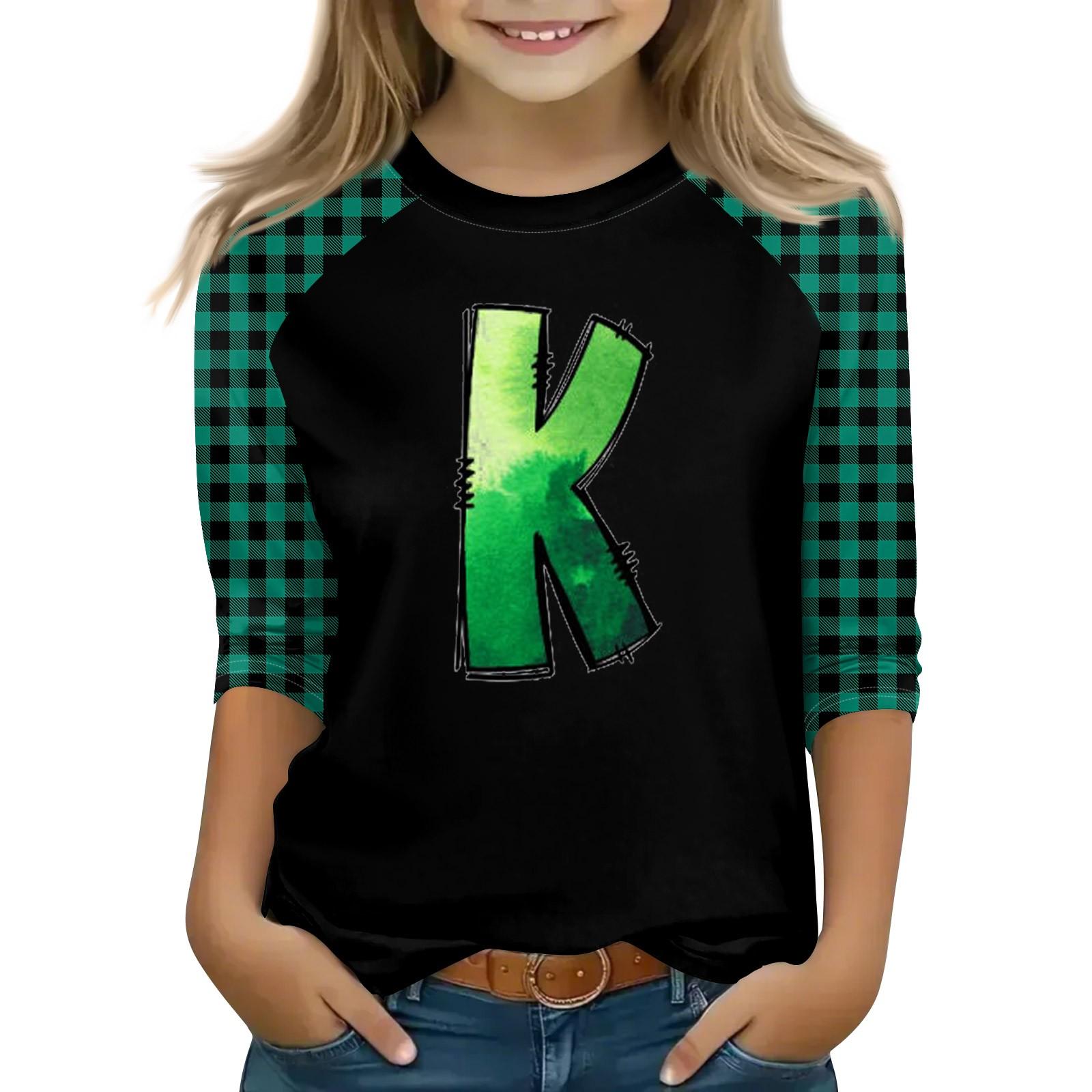 

Топы для девочек 4-16 лет с круглым вырезом и рукавами 3/4 Футболки Модные топы Наряды Футболки 140