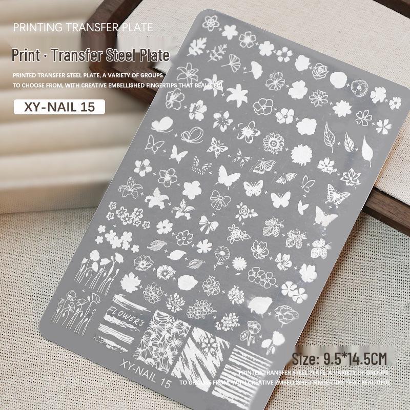 Płytka do stemplowania zdobień paznokci - Wzory koronki, motyla, róży, kwiatowe, wstążki, kok z silikonowym stempelkiem