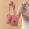 New Arrival: Embroidered Cherry Makeup Bag - Cute, Portable, Large Capacity, Red Plaid