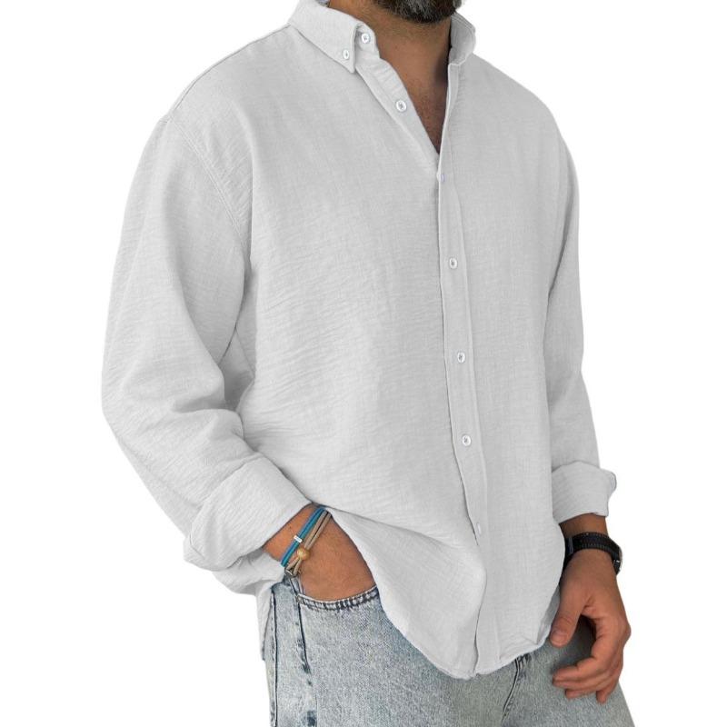 Men Casual Loose Long Sleeve Solid Button Down Shirt S белый