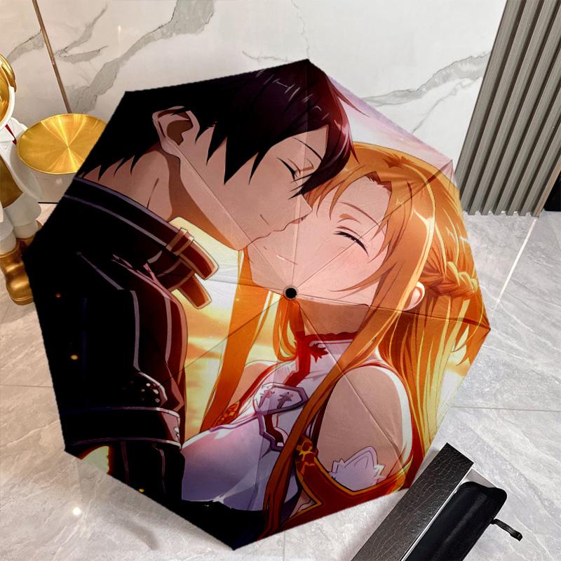 Sword Art Online Umbrella with Automatic Open/Close & Self-8-Rib Heavy-Duty Umbrella, Compact Travel Umbrella Suitable for Outdoor