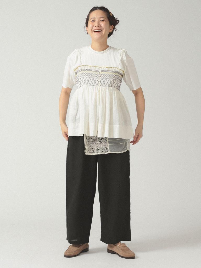 Beams Boy Women's Shirred Camisole S/S Shirt, IVORY FREE