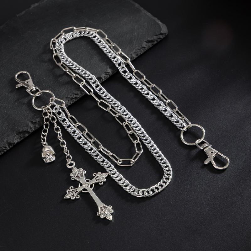 Fashion Punk Metal Pants Chain Hip Hop Waist Chains Cross Skull Pendant Jeans Belts For Men Women Accessories Gifts