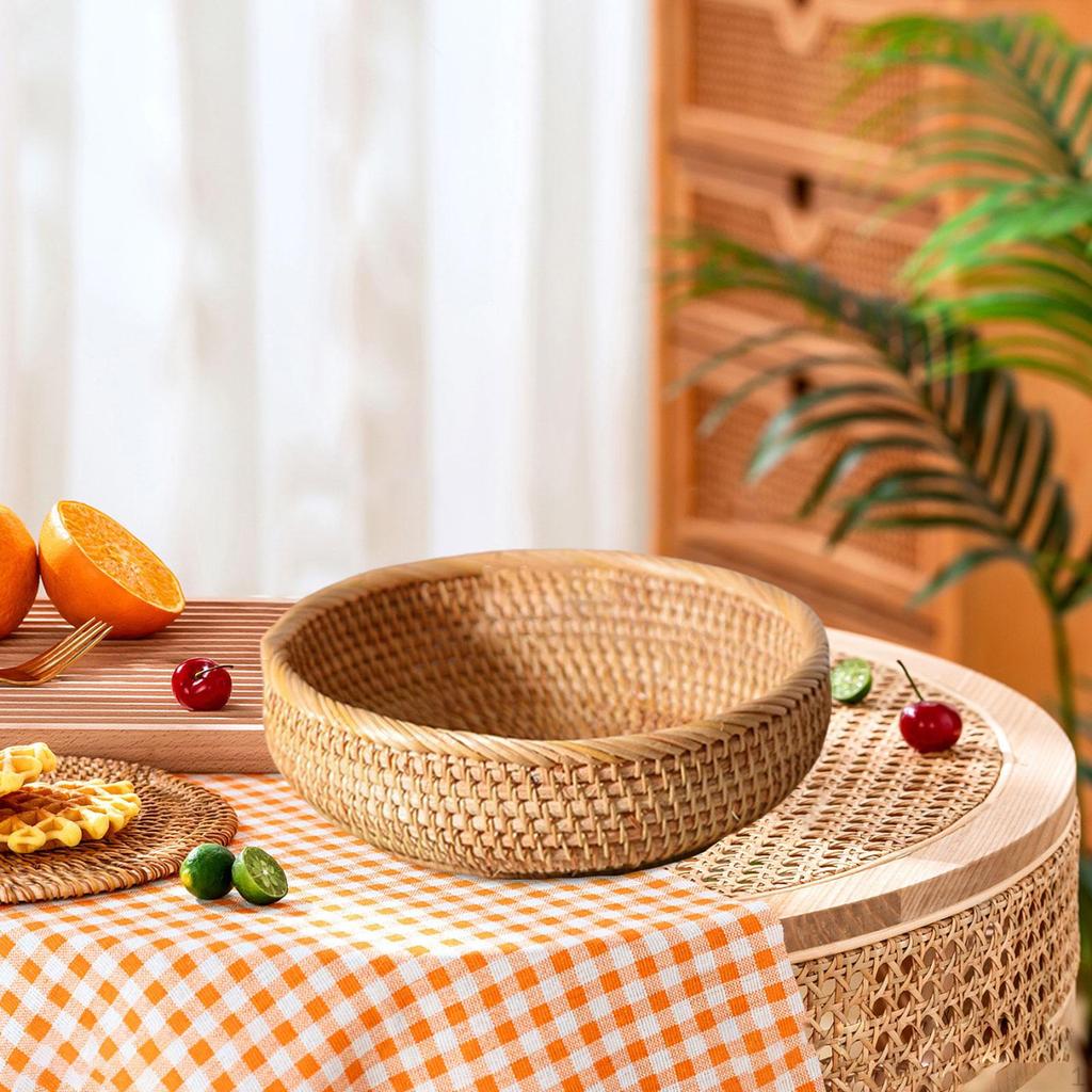 Hand-woven Rattan Basket, Food Storage Home Decoration, Holder, Woven Bowl,