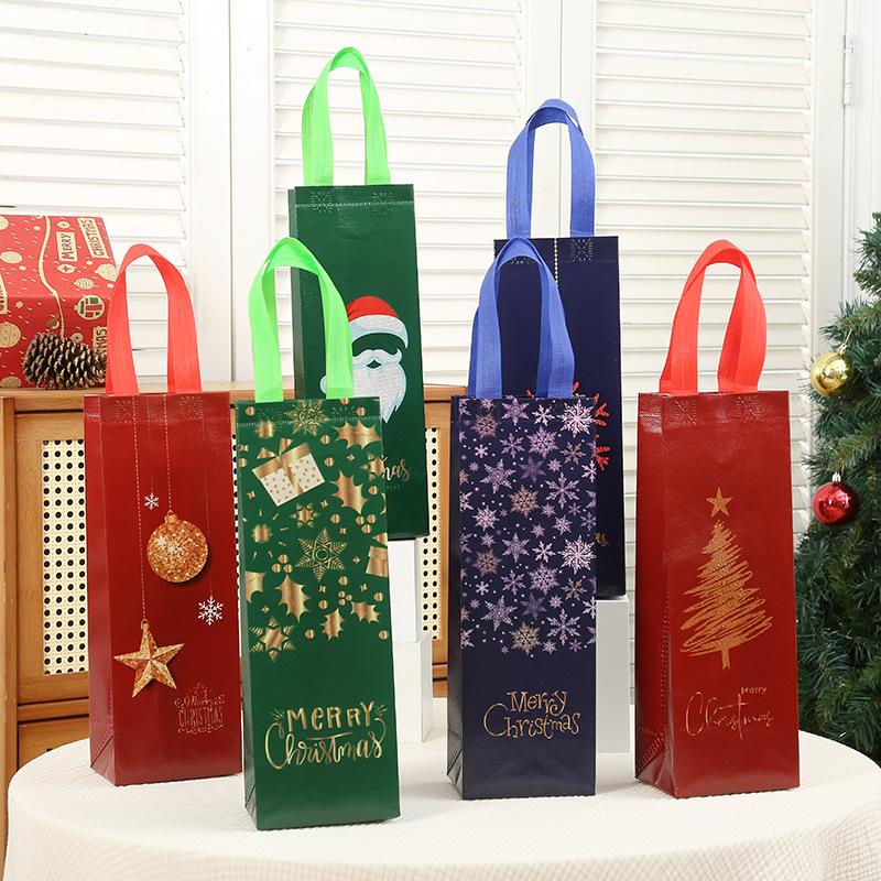 12pcs Non Woven Fabric Material Christmas Handbag Birthday Party Champagne Bag Colorful Red Wine Packaging Bags General Alcoholic Beverages