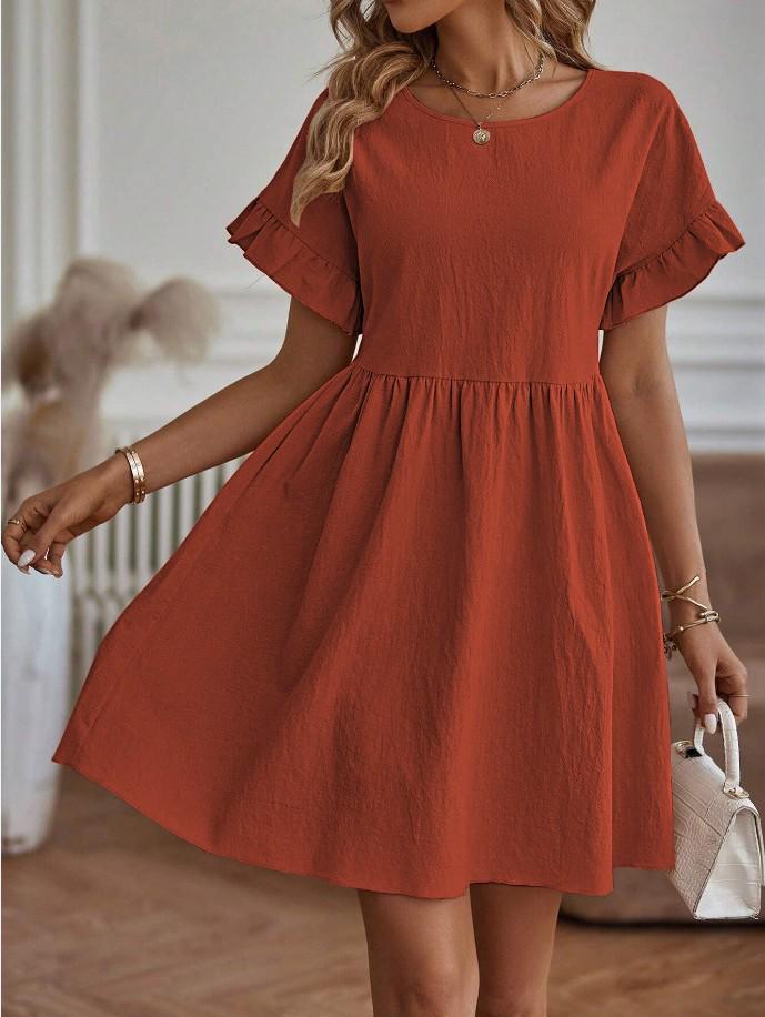 Women's Loose Round Neck Cotton-Linen Pocket Dress