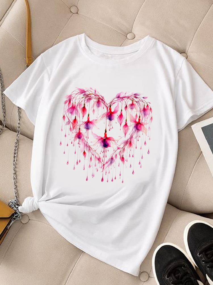 (Asian Size) Women Fashion Tee Top Clothing T Shirt Woman Print flower trend cute Female Short Sleeve Graphic T-shirts