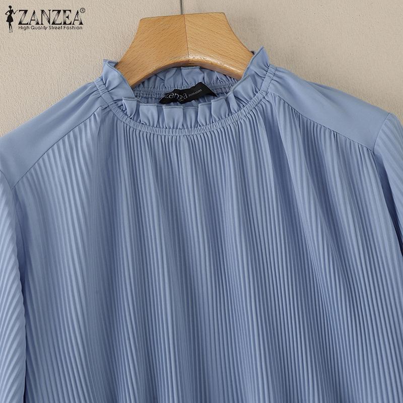 ZANZEA Lässige Bluse mit Rundhalsausschnitt und langen Ärmeln für Damen