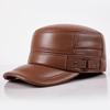 Flat Top Warm Winter Hat for Elderly Men Genuine Leather Dad Cap with Ear Flaps