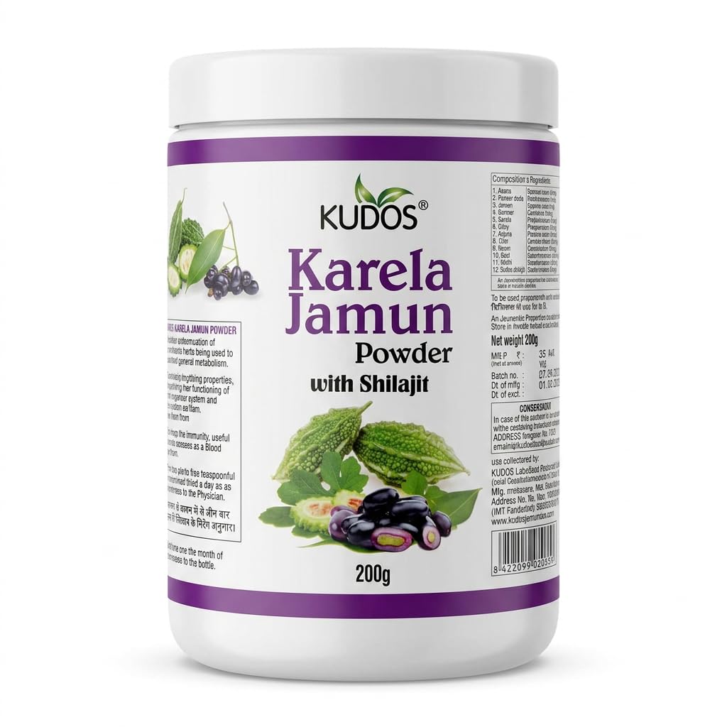 KUDOS Ayurveda Karela Jamun Powder 200g | Herbal Diabetes Support | Helps Control Blood Sugar & Glucose Levels | Natural Ayurvedic Formula for Da