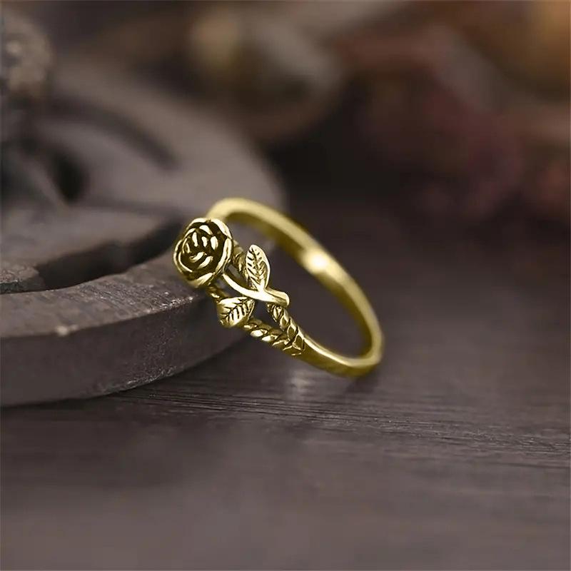Vintage Style Distressed Flower Ring Three-dimensional Rose Classical Fine Circle Ring Temperament Charming Index Ring