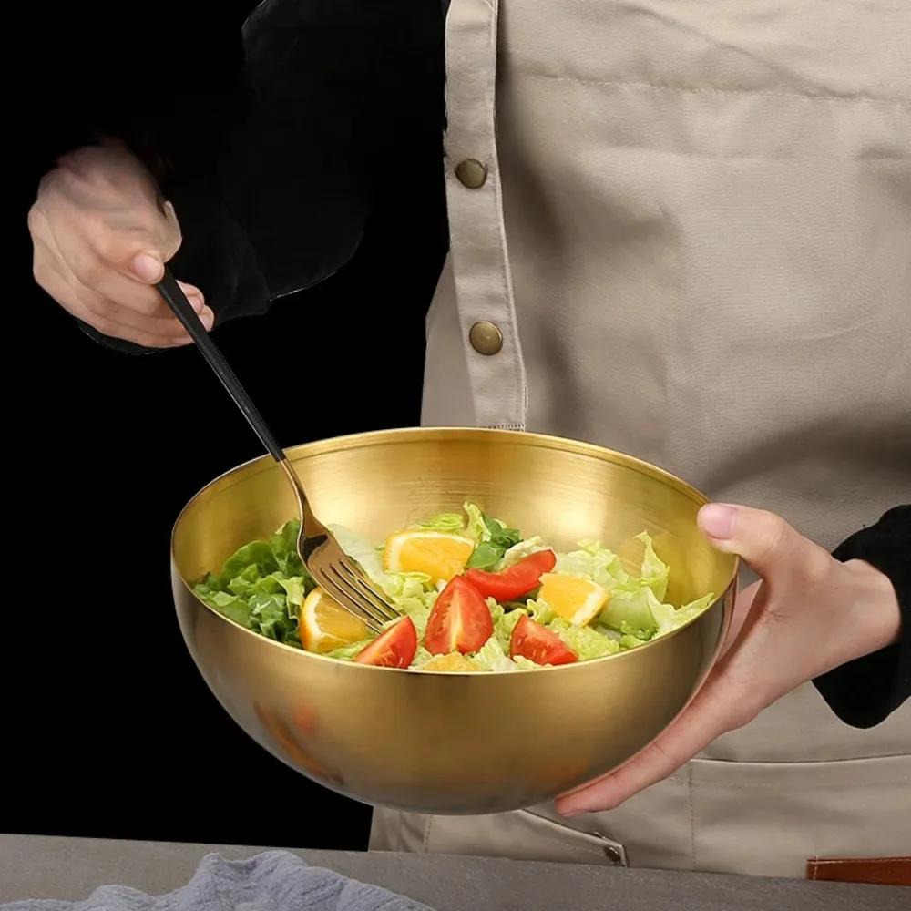 20cm Stainless Steel Salad Bowls Large Capacity  Korean Soup Rice Noodle Ramen Bowl Kitchen Food Container,Gold