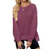 Damen Herbst und Winter Neu Einfarbig Gerippt Rundhals Langarm Lockeres Sweatshirt Top