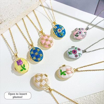 Non-Fading Openable Photo Locket Titanium Steel Vintage Enamel Necklace  For Jewelry Gifts