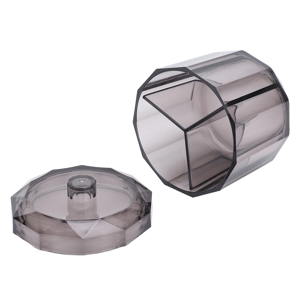 Qtip Holder Dispenser for Floss Picks Transparent Black Acrylic 3 Compartments Dust Water Resistant