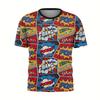 Trendy Text Graffiti Graphic T-Shirt Men Cartoon T Shirt Summer Tops Round Neck T Shirts Hip Hop Street Short Sleeves Menswear