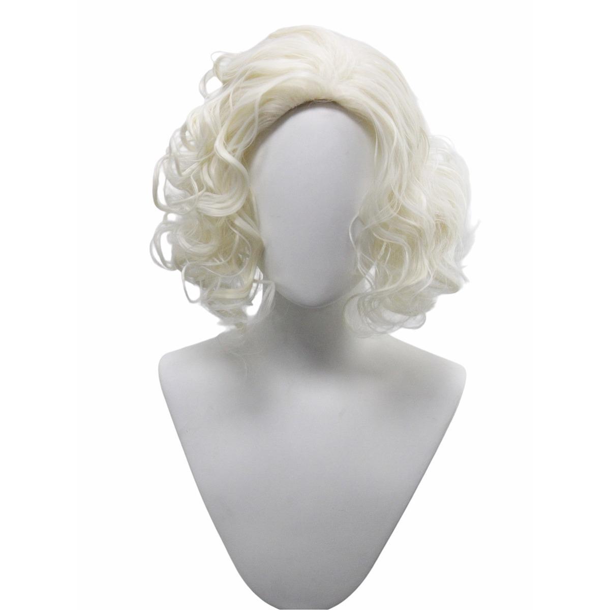 

hite Marilyn Monroe Style Short Wavy Curly Wig Soft Glossy Lustrous Retro Elegant Fashion Cosplay synthetic wig