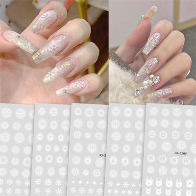Japanische Schneeflocken-Nagelsticker: Weißer Verlauf mit Klebeaufklebern