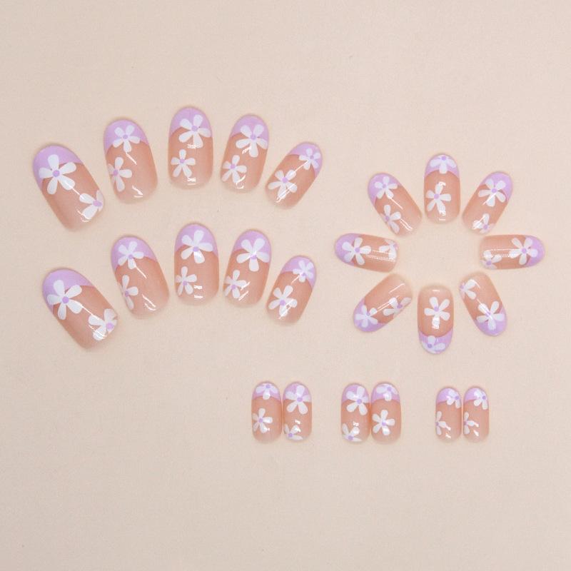 Oval taro purple French European and American ins wind fake nails cute sweet flowers wear armor