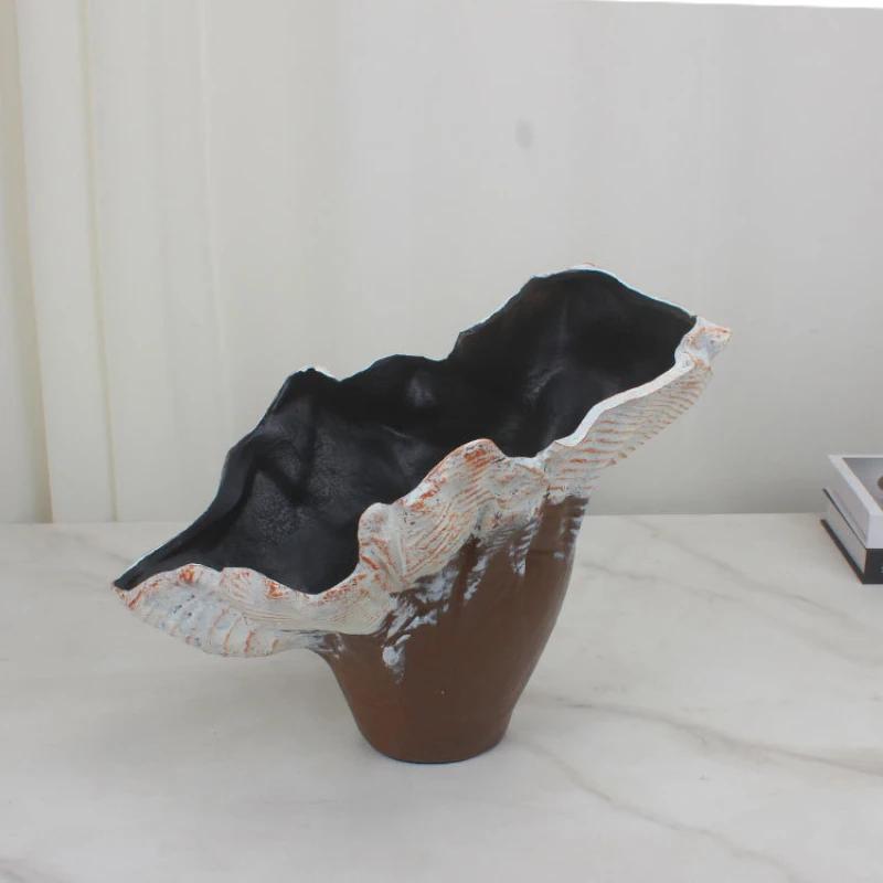 For Resin Handicraft Flower Vase Irregular Wide Mouth Flowerpot Abstract Resin Sculpture Floral Arrangement Home Decoration