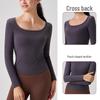 SNU Nude Feeling Women's Slimming Square Neck Long Sleeve Yoga Top - Flattering High-End Pilates & Outdoor Fitness Sportswear