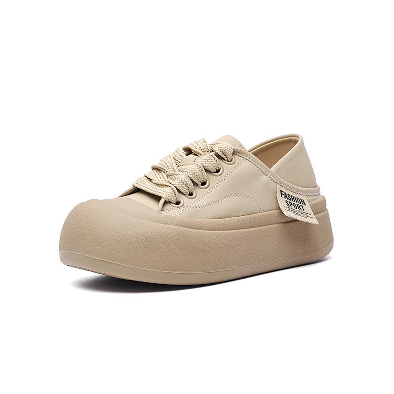 

Big head bread shoes for women wear popular single shoes 2025 new casual sports versatile little white shoes round head board shoes 40 абрикосовый