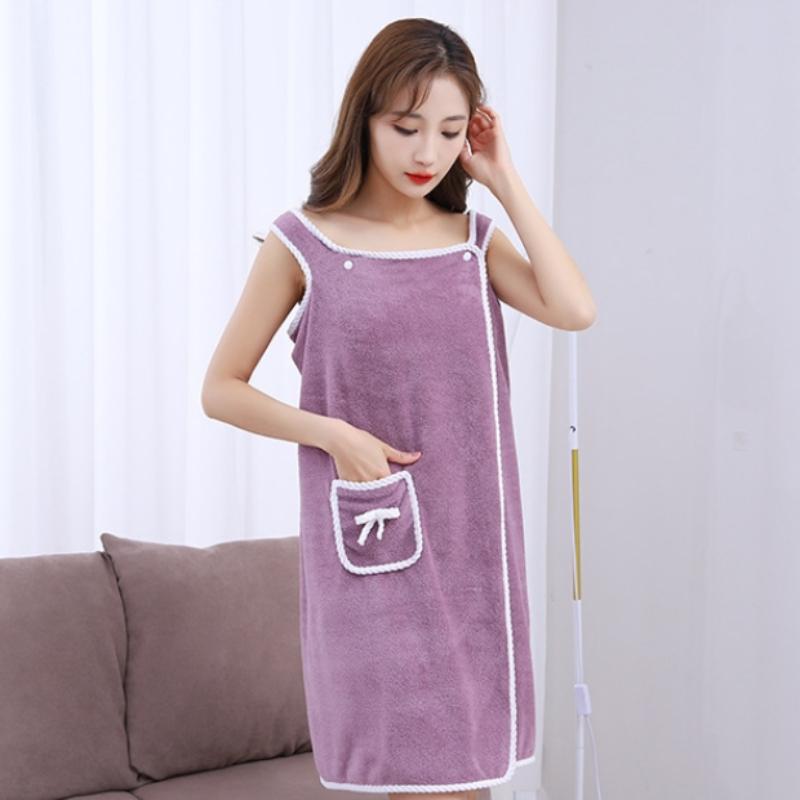 Wearable Bath Towel Absorbent Quick Drying Bathrobe with Pockets Bow Decor Bath Wrap Towel Bathroom Supplies