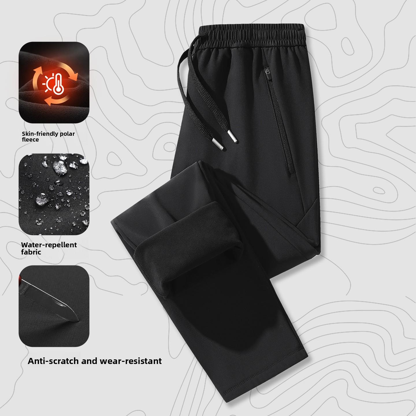 

Мужские уличные утепленные флисовой подкладкой утолщенные осенне-зимние ветрозащитные водонепроницаемые оверсайз теплые повседневные брюки для хайкинга 2XL чёрный