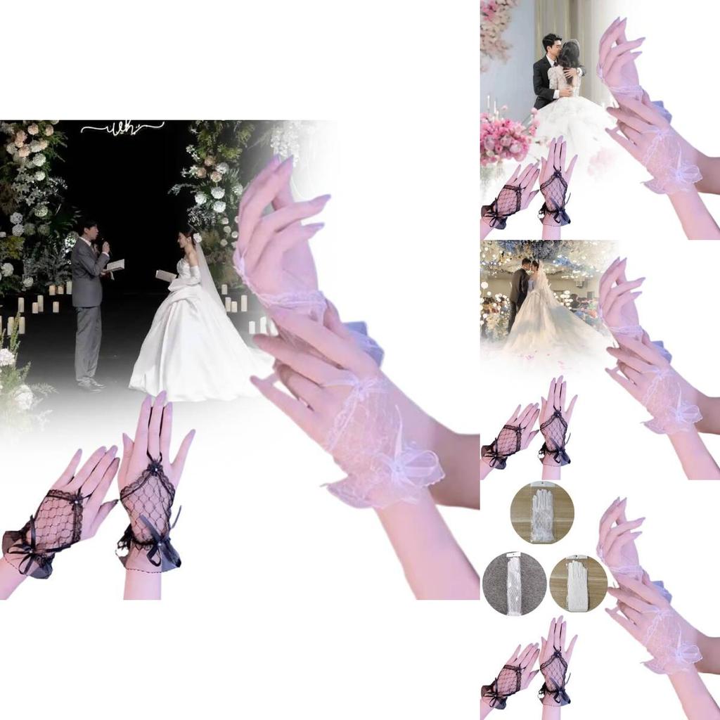 Stylish Short Mesh Gloves For Bride's Wedding Attire And Daily Wear In Soft White