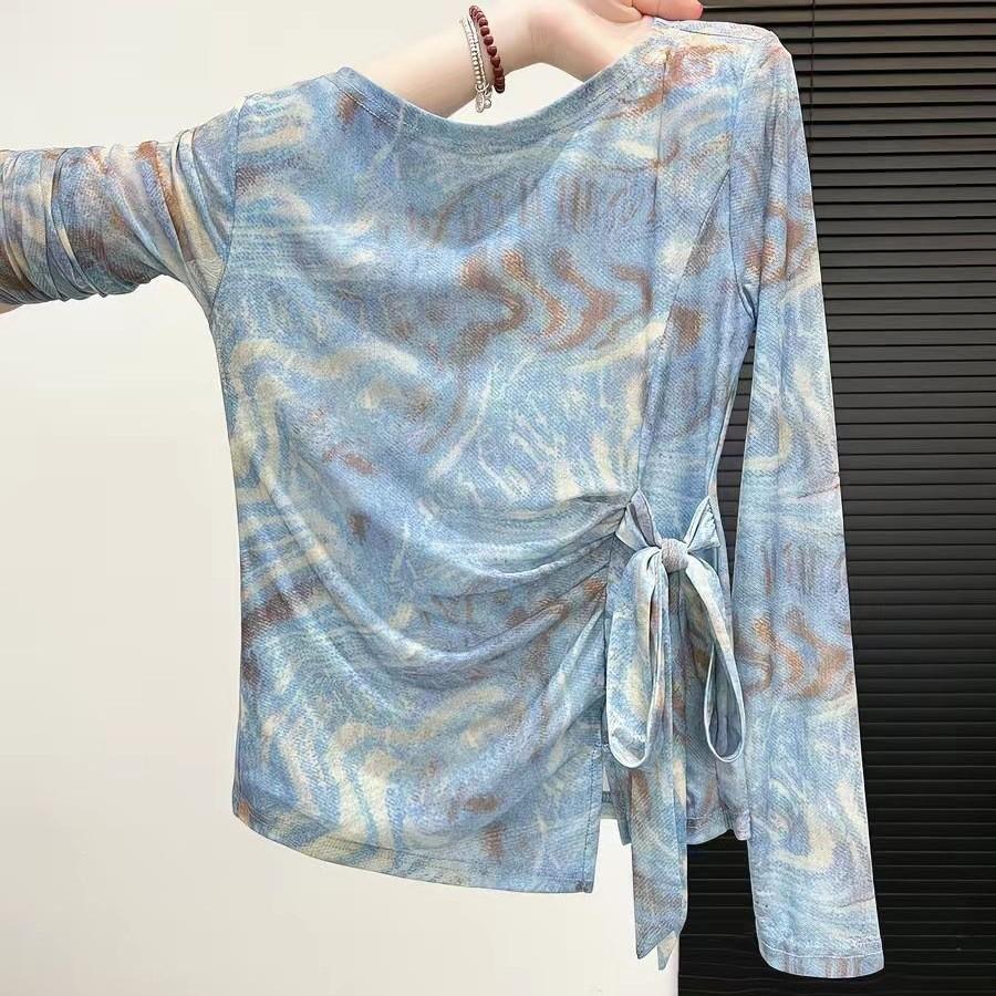 Vintage Floral Long Sleeve T Shirt With V Neck For Casual And Office Wear