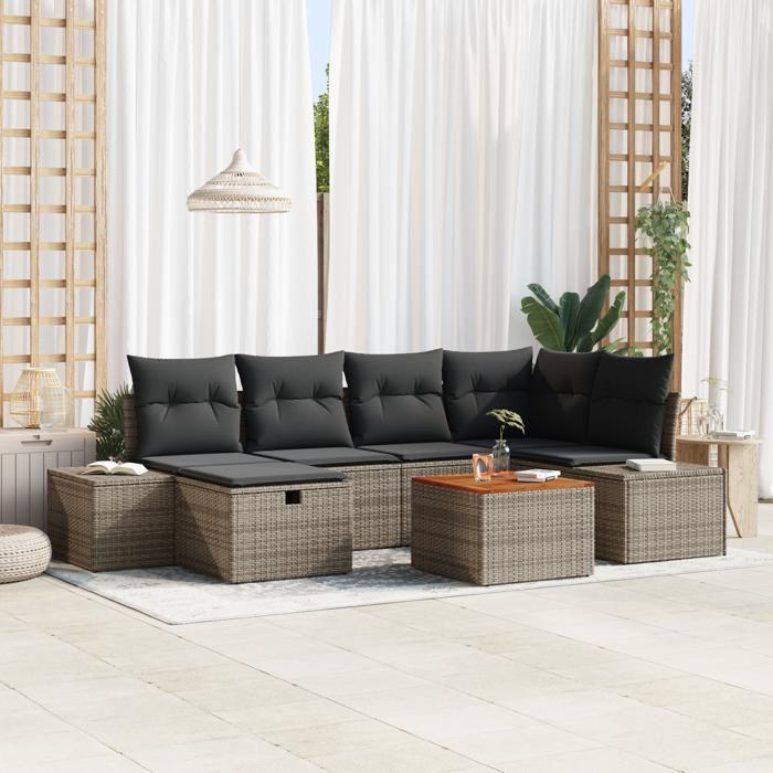 VidaXL Ensemble de canapé de jardin 7 pièces avec coussins gris en poly rattan 3360926