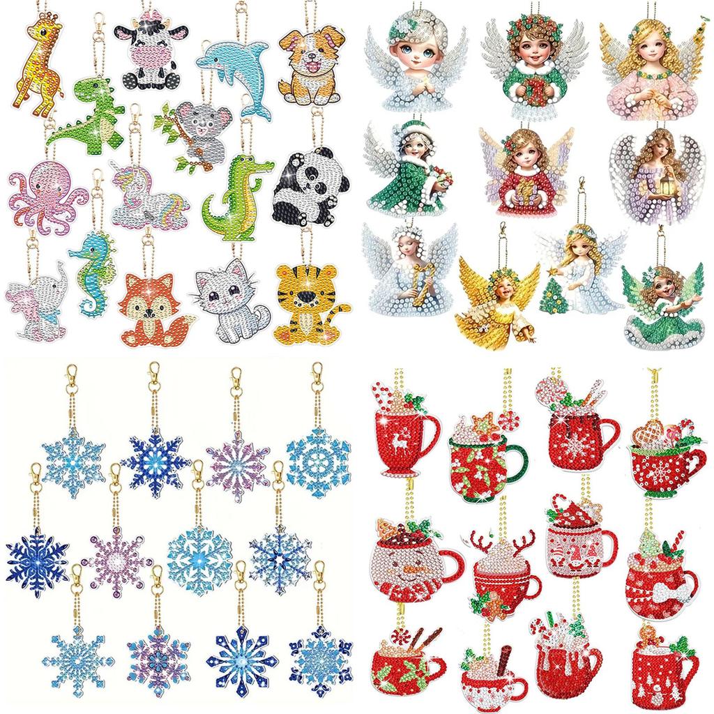 2D Flat DIY Diamond Painting Keychain Diamond Art Kits Diamond Art Keychains Small Crystal Painting Keyrings Gift for Friends